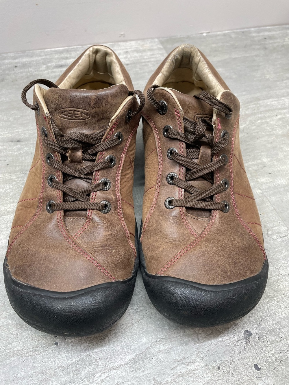 Keen Brown Leather Lace-Up Sneakers with Black Toe Caps
